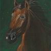 Claudia Abdelghafar Brown horse portrait, Oil painting on green velvet, 50 x 70 x 2 cm, 53 x 73 x 3 cm Price: 2000 euros