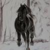 Claudia abdelghafar, Friesan horse, oil on silk, 40 x 50 x 5 cm, Price: 1500 euros